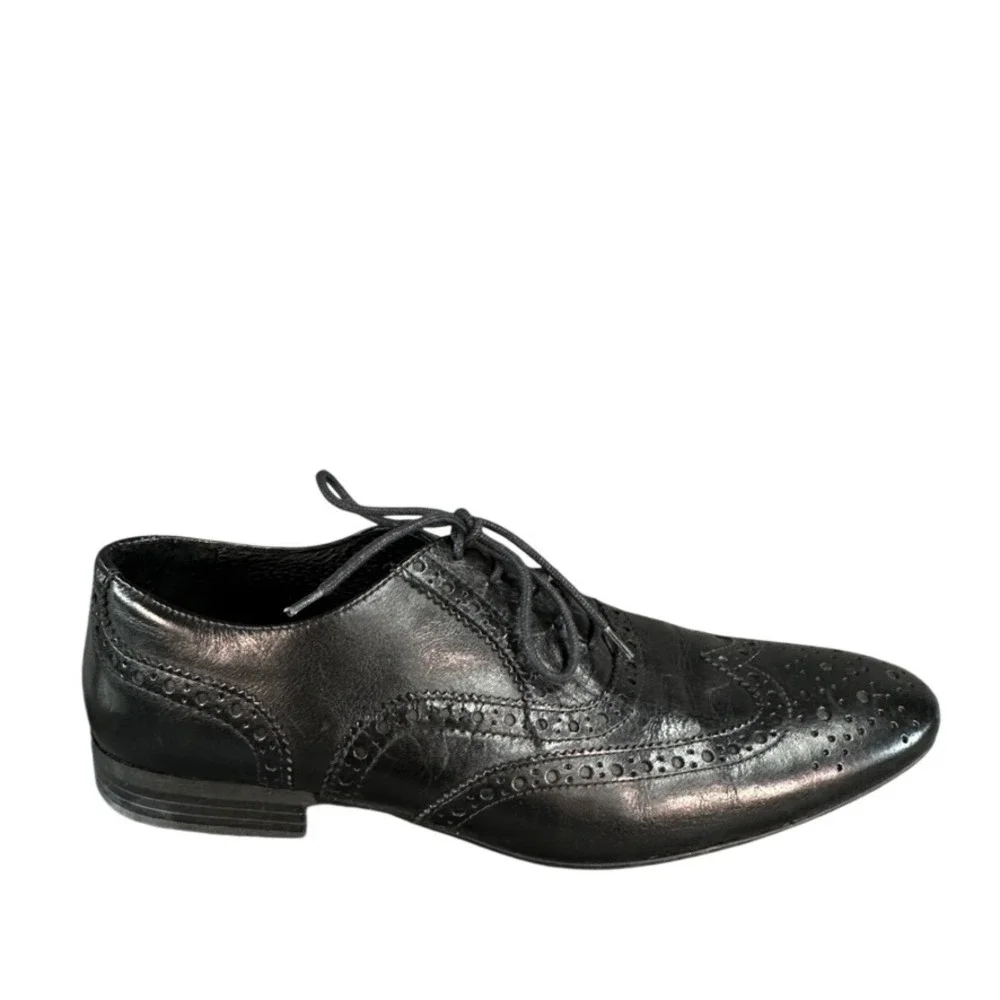 Marco Ferretti Black Leather Wingtip Brogue Oxford Dress Shoes Mens 42 Italian